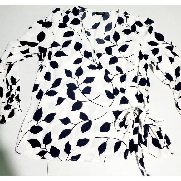 Talbots Womens Black White Leaf Blouse Size Petite Large Fall Wedding Guest - Picture 1 of 6